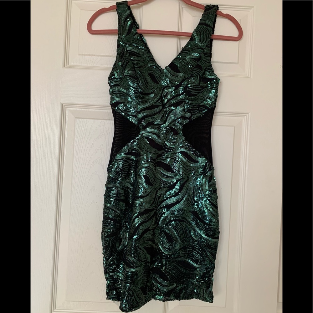 Emerald Green Glitter Scale Mini Dress